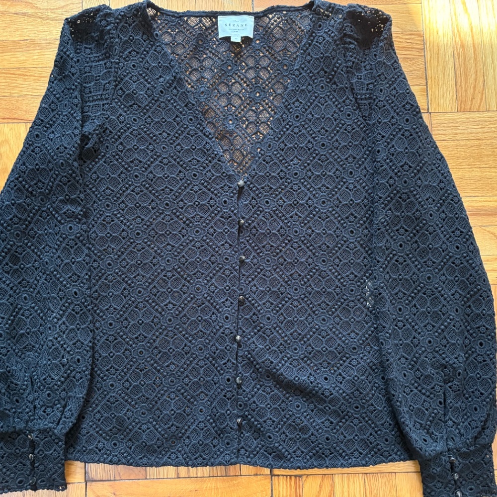 Sézane Black Lace Blouse